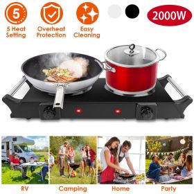 Portable Dual Burner Electric Stove - 2000W Power, 5 Temperature Levels, 5.5in Coils, Fast Even Cooking, Fits Flat Cookware, Ideal for Apartments/RVs (Color: Black)