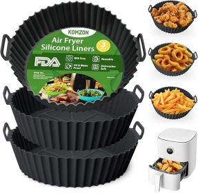 3 Pack Air Fryer Silicone Liners, 8Inch Airfryer Liners, AirFryer Basket Liner, Reusable Food Grade Air Fryers Basket Pots Oven Liner Baking Tray (Color: Black)
