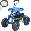 Garden Cart Rolling Workseat with Wheels, Gardening Stool for Planting, 360 Degree Swivel Seat, Wagon Scooter with Steering Handle & Utility Tool Tray