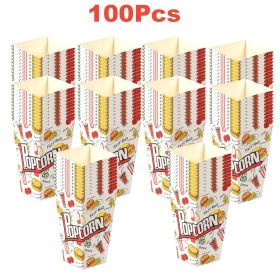 100 Pcs Popcorn Boxes 3 New Styles Popcorn Containers for Movie Party Orange Yellow White Paper Boxes Snack Chips Boxes for Puffed Rice Machine Theate (Color: White)
