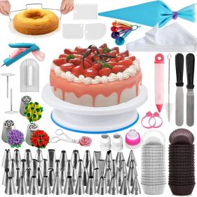 Cake Decorating Supplies Kit, 206 PCS Baking Set for Beginners With Cake Turntable Stand Rotating Turntable,Russian Piping Tips Set (Quantity: 206)