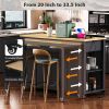 47 inch Kitchen Island with Extendable Dining Table, Rubber Wood Veneer Kitchen Table with Internal Storage Rack, Power Outlet