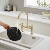 Modern Double Handle 2 Holes Deck Mount Bridge Kitchen Faucet With 360 Swivel Spout Sink Faucet In Matte Black