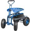 Garden Cart Rolling Workseat with Wheels, Gardening Stool for Planting, 360 Degree Swivel Seat, Wagon Scooter with Steering Handle & Utility Tool Tray