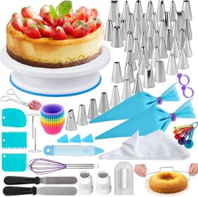 100Pcs Cake Decorating Supplies Kit - Cake Turntable Set with 48 Icing Piping Tips, 20 Disposable Pastry Bags, 2 Couplers, Baking Tools for Beginners (Quantity: 100)
