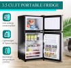 KRIB BLING 3.5Cu.Ft Compact Refrigerator Mini Fridge with Freezer, Small Refrigerator with 2 Door, 7 Level Thermostat Removable Shelves for Kitchen