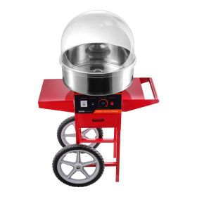 VEVOR Electric Cotton Candy Machine with Cart, 1000W Commercial Candy Floss Maker with Cover, Stainless Steel Bowl, Sugar Scoop and Drawer (With Vehicle or Not: Yes, Color: Red)